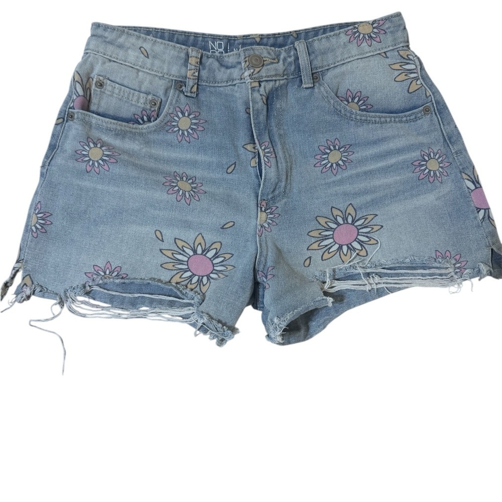 No Boundaries Blue and Purple Jean Shorts with Floral Embroidery